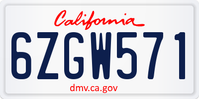 CA license plate 6ZGW571