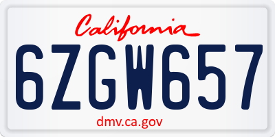 CA license plate 6ZGW657