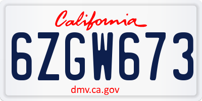 CA license plate 6ZGW673