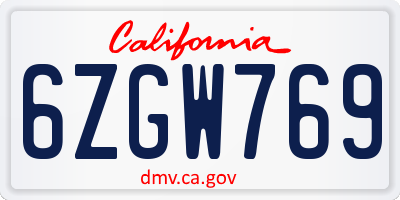 CA license plate 6ZGW769