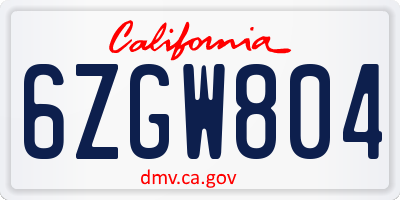 CA license plate 6ZGW804