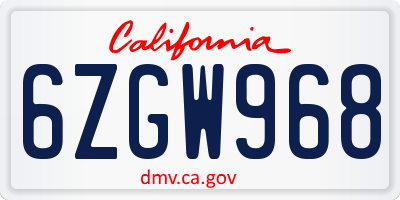 CA license plate 6ZGW968