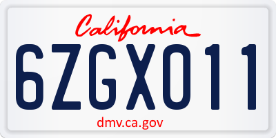 CA license plate 6ZGX011