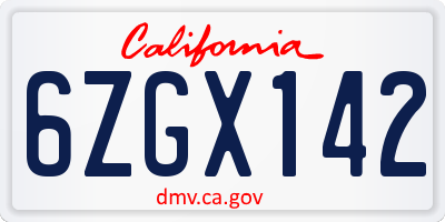CA license plate 6ZGX142
