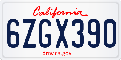 CA license plate 6ZGX390