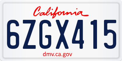 CA license plate 6ZGX415