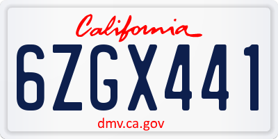 CA license plate 6ZGX441