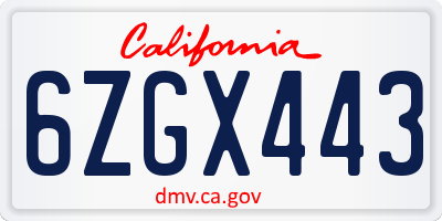 CA license plate 6ZGX443