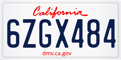 CA license plate 6ZGX484