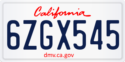 CA license plate 6ZGX545