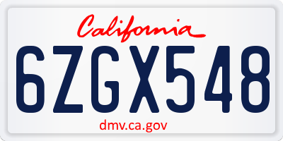 CA license plate 6ZGX548