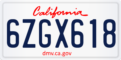 CA license plate 6ZGX618