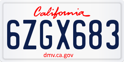 CA license plate 6ZGX683