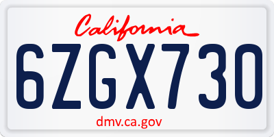 CA license plate 6ZGX730