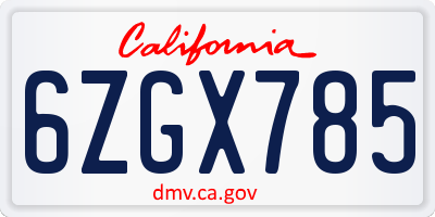 CA license plate 6ZGX785