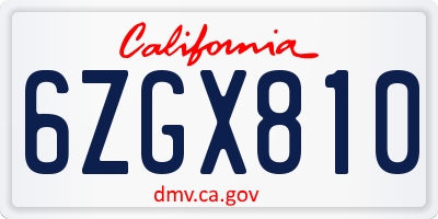 CA license plate 6ZGX810