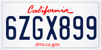 CA license plate 6ZGX899