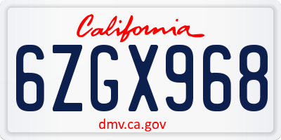 CA license plate 6ZGX968