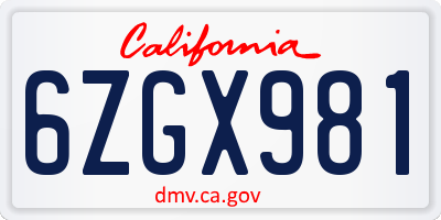 CA license plate 6ZGX981