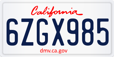 CA license plate 6ZGX985