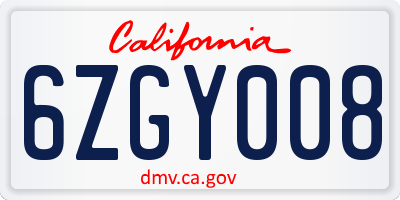 CA license plate 6ZGY008