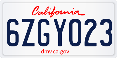 CA license plate 6ZGY023