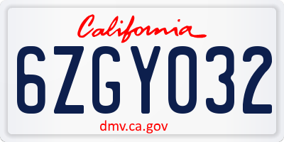 CA license plate 6ZGY032