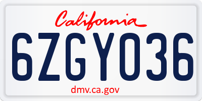 CA license plate 6ZGY036