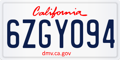 CA license plate 6ZGY094