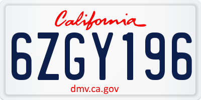 CA license plate 6ZGY196