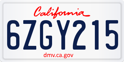 CA license plate 6ZGY215