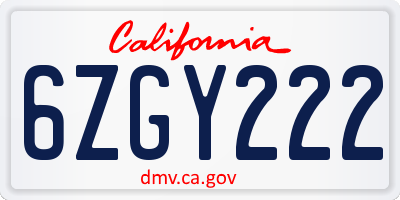 CA license plate 6ZGY222