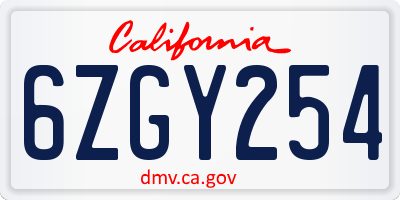 CA license plate 6ZGY254