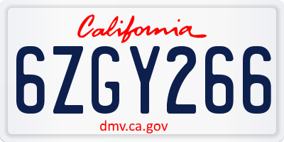 CA license plate 6ZGY266