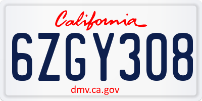 CA license plate 6ZGY308