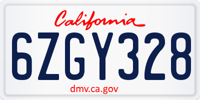 CA license plate 6ZGY328