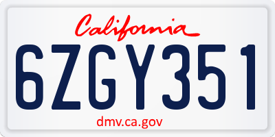 CA license plate 6ZGY351