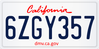 CA license plate 6ZGY357