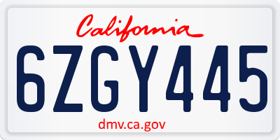 CA license plate 6ZGY445