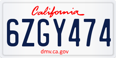 CA license plate 6ZGY474