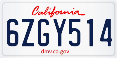 CA license plate 6ZGY514