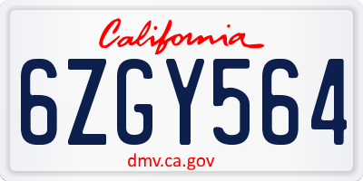 CA license plate 6ZGY564