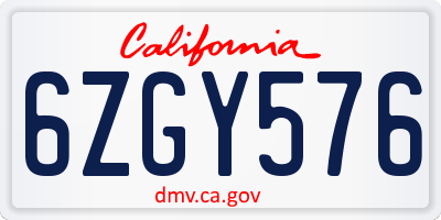 CA license plate 6ZGY576