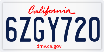 CA license plate 6ZGY720