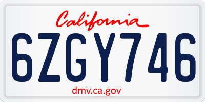 CA license plate 6ZGY746