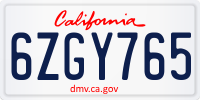 CA license plate 6ZGY765