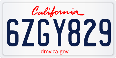 CA license plate 6ZGY829