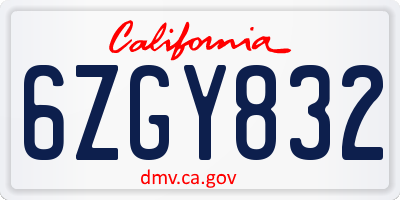 CA license plate 6ZGY832