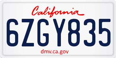 CA license plate 6ZGY835