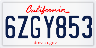 CA license plate 6ZGY853